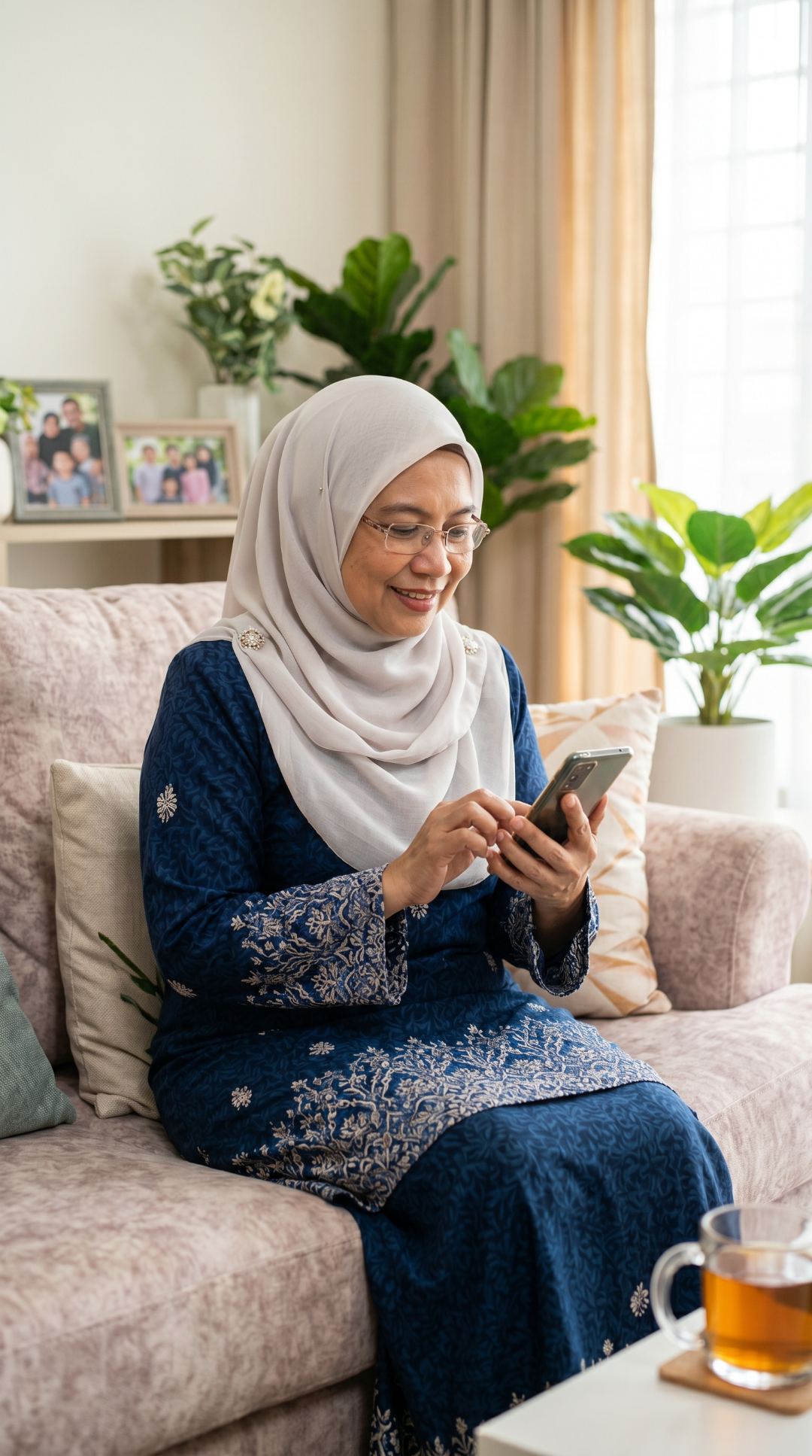 A patient at home following up on her care plan using the patient mobile app